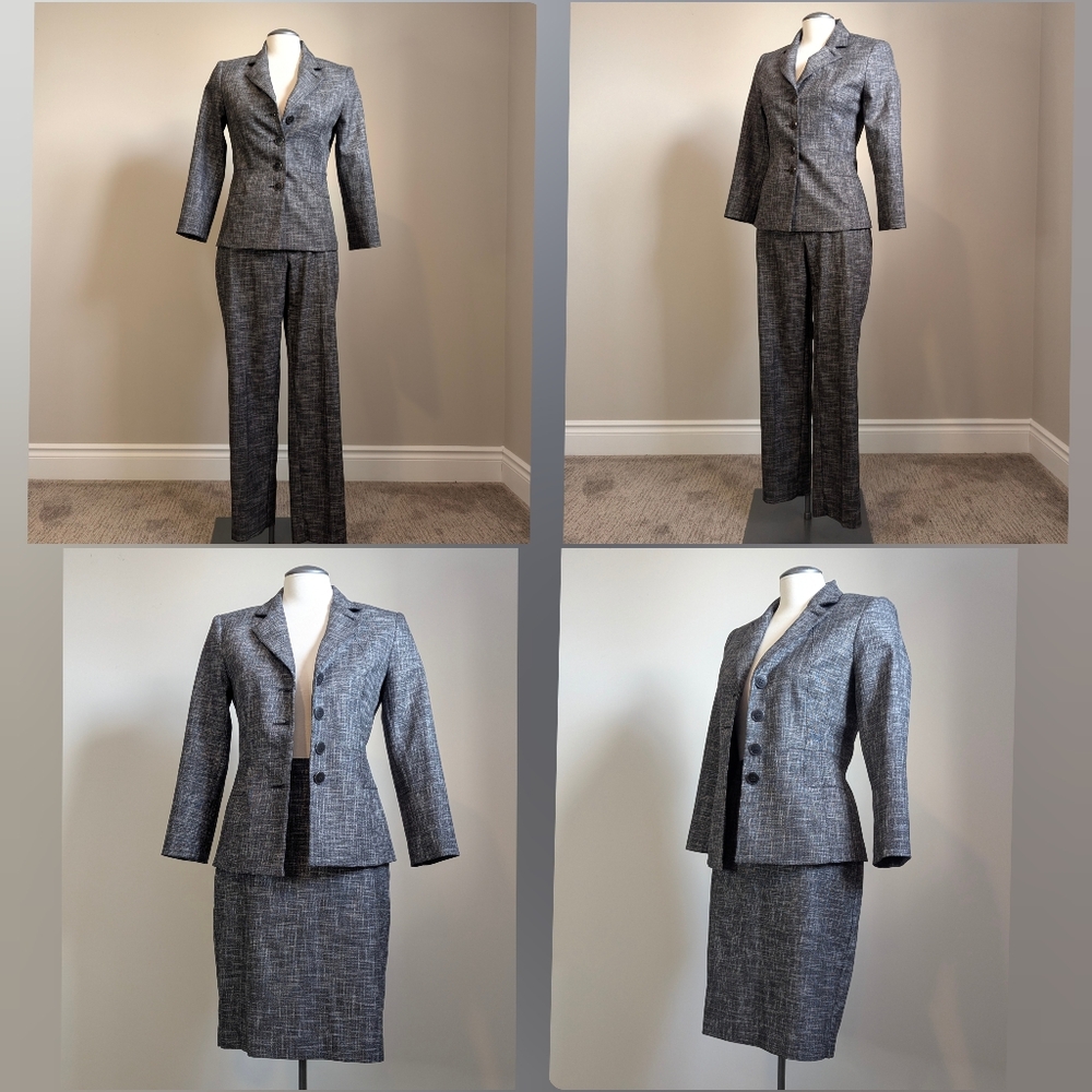 le chateau Women's Grey Tweed Blazer and Skirt Suit